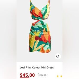 Micas Leaf Print Cutout Mini Dress – Size Medium – NWT!